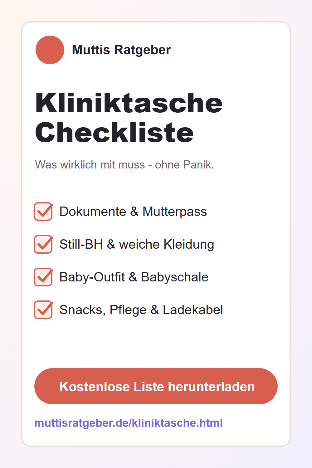 Pinterest-Grafik zur Kliniktasche Checkliste